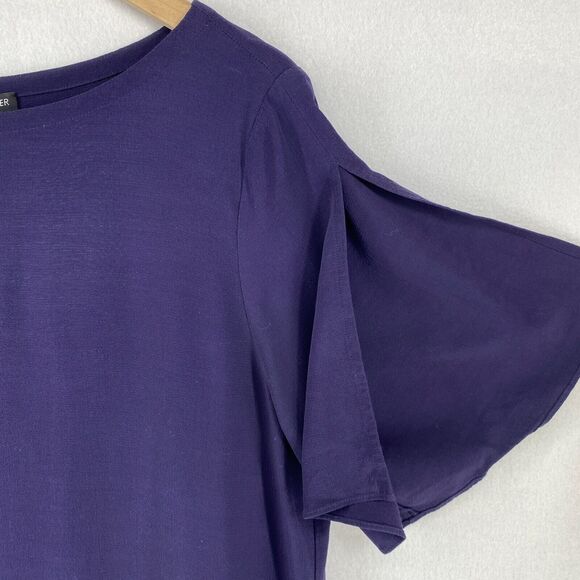EILEEN FISHER Tunic L Tencel Viscose Crepe Top Boat Neck Slit Sleeve Blue - Picture 5 of 12